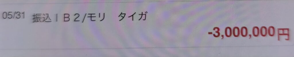 金300万円騙取送金履歴/モリタイガ